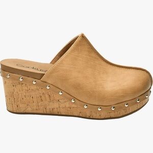 Corkys Tan Studded Cork-Wedge Mule